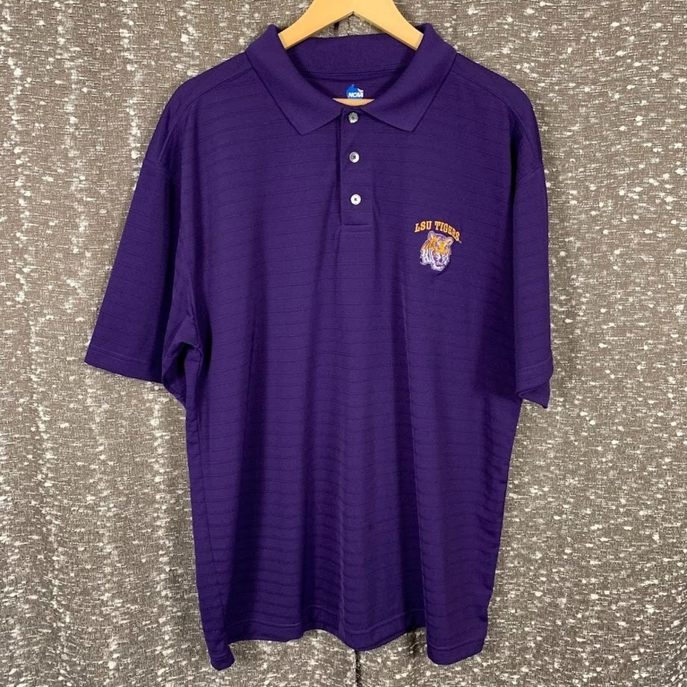 LSU Tigers NCAA Purple Embroidered Polo Short Sleeve Shirt Men's‎ Large